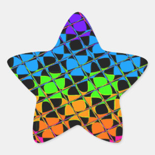 Multi colourful chequered rainbow mirror image star sticker