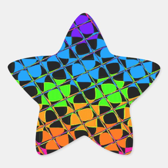 Multi colourful chequered rainbow mirror image star sticker (Front)