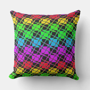 Multi colourful chequered rainbow mirror image throw pillow