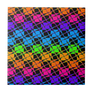 Multi colourful chequered rainbow mirror image tile