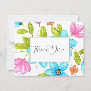 Multi Colourful Watercolor Bouquet Thank You Card