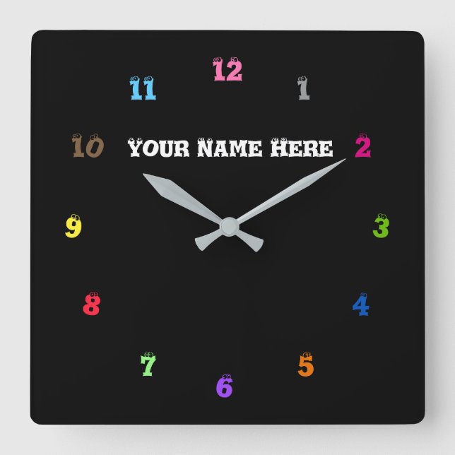 Multi Colours - Customizable - Choose Your Fonts Square Wall Clock (Front)