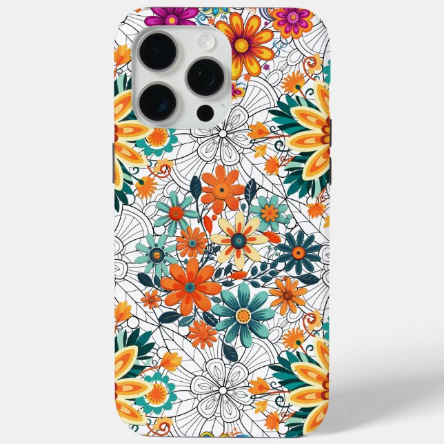 Multi-colours flower pots pattern. black Case-Mate iPhone case (Back)