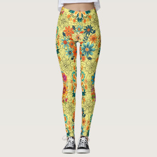 Multi-colours flower pots pattern. black L Yello B Leggings