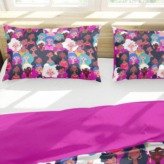 Multi-Cultural Women's Faces Pattern, Pink Pillowcase (Creator Uploaded)