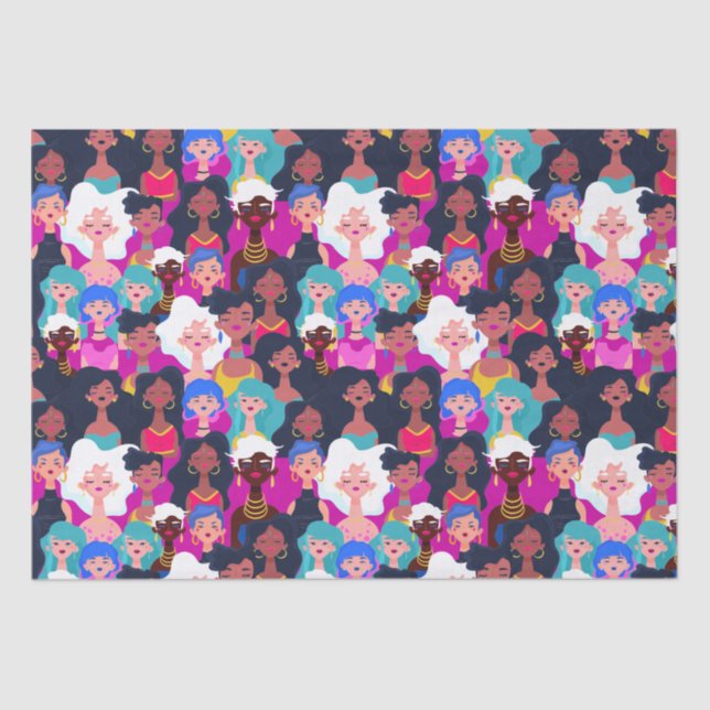 Multi-Cultural Women's Faces Pattern Tissue Paper (Front)