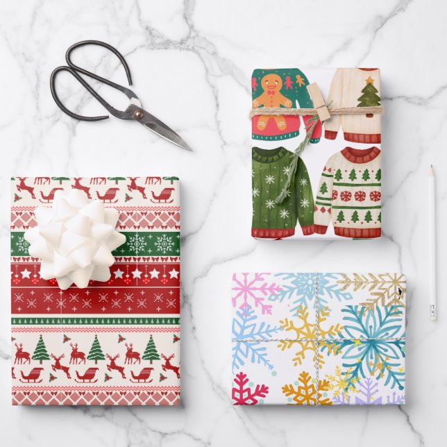 Multi Design Christmas Wrapping Paper Sheet (Front)