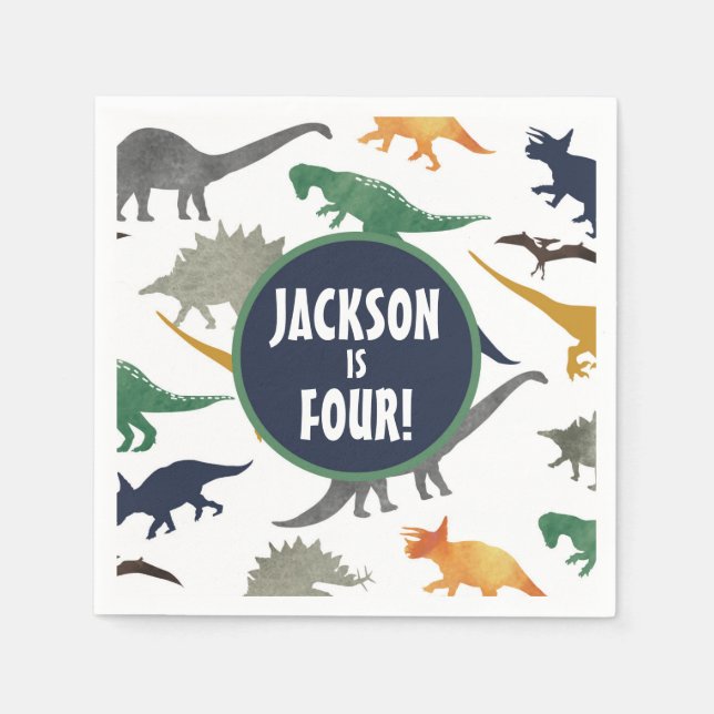 Multi Dinosaur Party Napkins (Front)