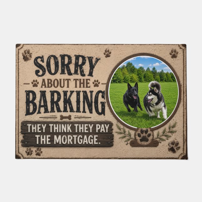 Multi Dog "sorry about the barking" personalized Doormat (Front)