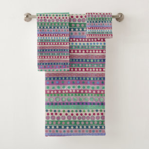 Multi Dots and Stripes Dark Pastel Bath Towel Set