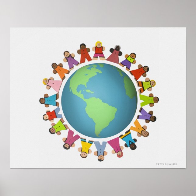 Multi ethnic figurines encircle the globe poster (Front)