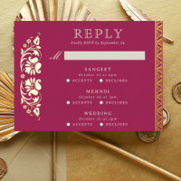 Multi Event Lotus Flower Indian Wedding RSVP Card