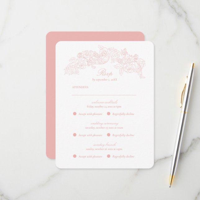 Multi Event Victorian Pink Romantic RSVP Card (Front/Back In Situ)