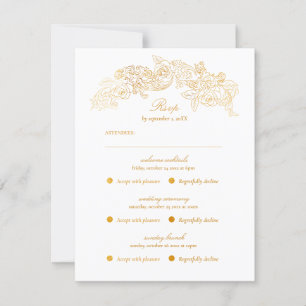 Multi Event Vintage Gold Brown Romantic RSVP Card
