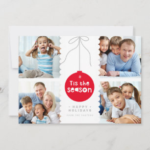 MULTI FAMILY PHOTO festive bauble decoration red Holiday Card