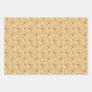 Multi Floral on Yellow Wrapping Paper Sheet