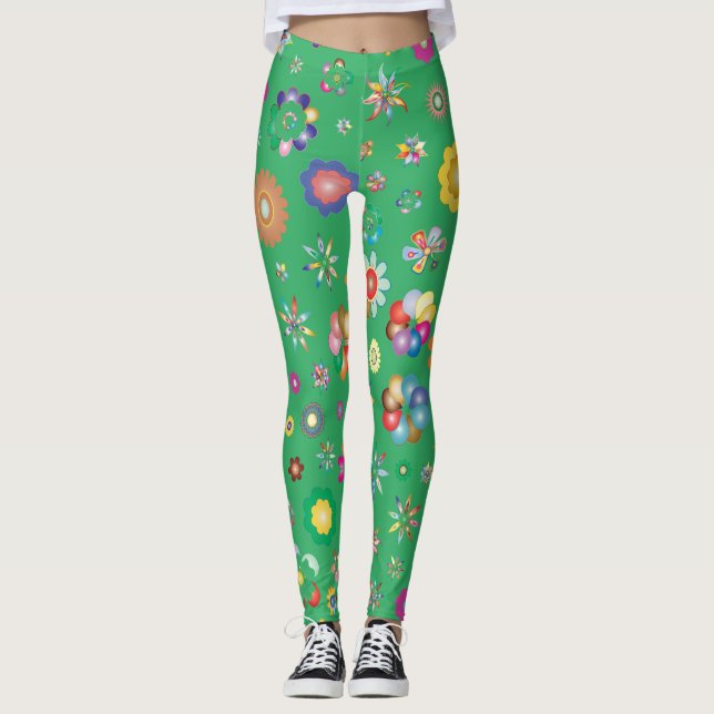 Multi Flowers Green Legging (Front)