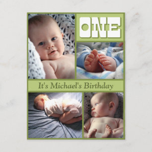 Multi Frame Green One Birthday Invitation
