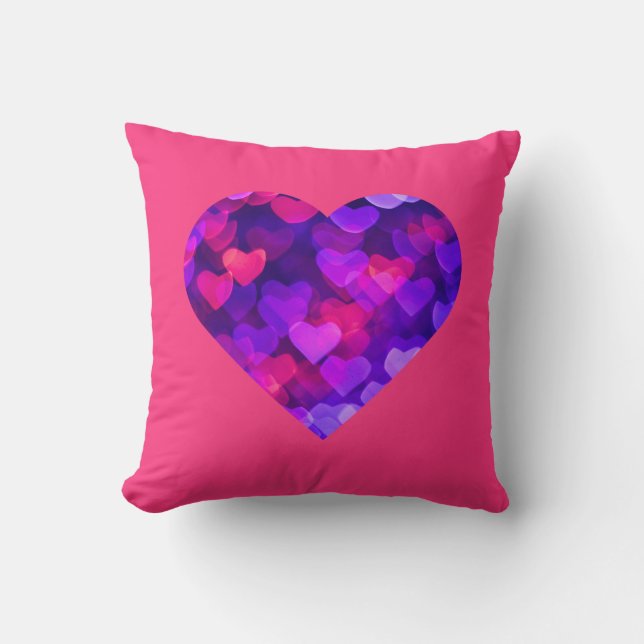 Multi Glowing Vivid Hearts Throw Pillow (Front)