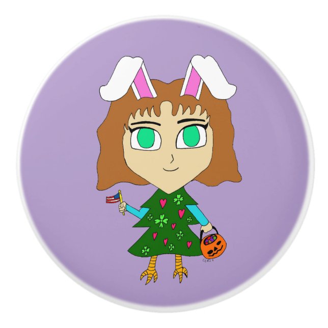 Multi Holiday Chibi Ceramic Knob (Front)
