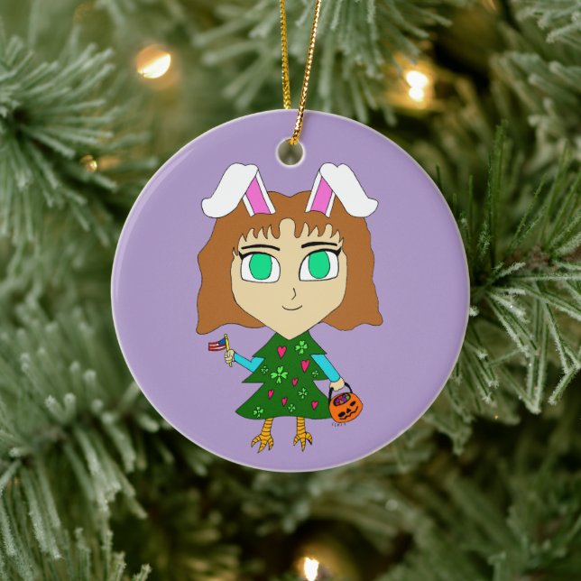 Multi Holiday Chibi Ceramic Ornament (Tree)