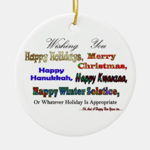 Multi Holiday greeting Ceramic Ornament