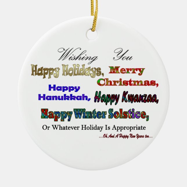 Multi Holiday greeting Ceramic Ornament (Front)