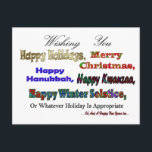 Multi holiday greetings<br><div class="desc">Funny Multi holiday greetings Christmas, Hanukkah, Kwanzaa, winter solstice non-denominational holiday greeting</div>