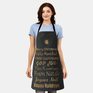 Multi-Language Golden Glitter Christmas Greetings Apron
