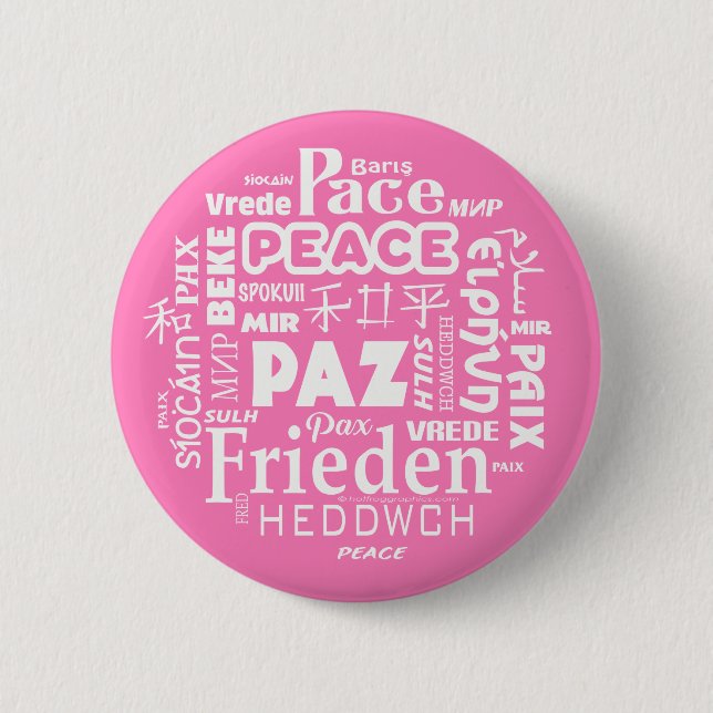 Multi-language pink peace badge 2 inch round button (Front)