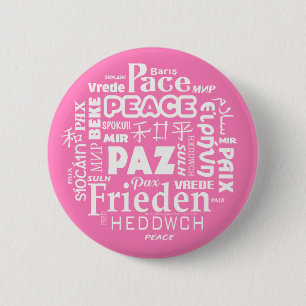 Multi-language pink peace badge 2 inch round button