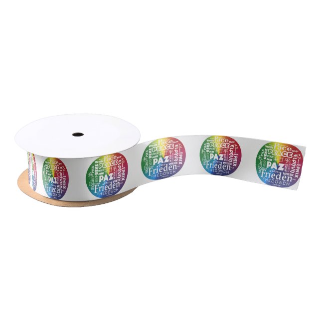 Multi language rainbow peace Satin Ribbon (Spool)