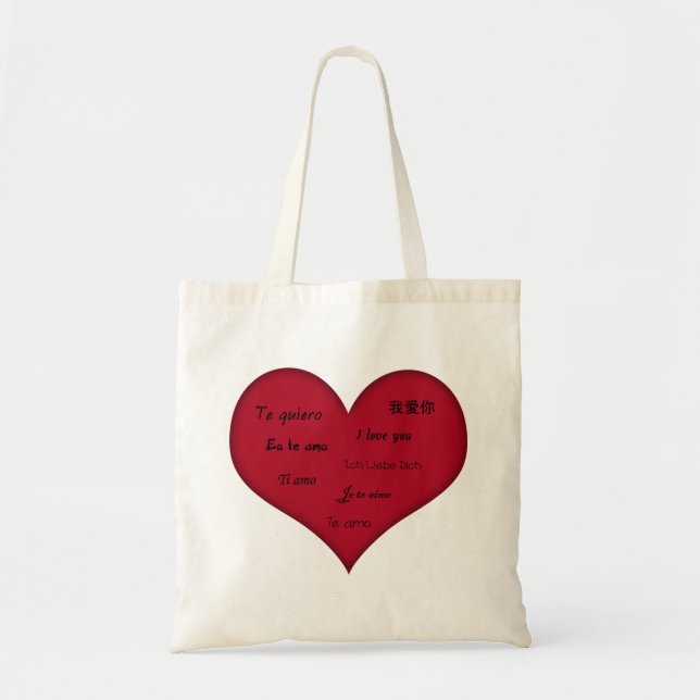 Multi Language Red Heart Wedding Tote Bag (Front)