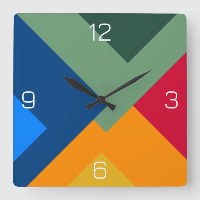 Multi-Layered Solid Many Colours Geometric Design Square Wall Clock (Front)