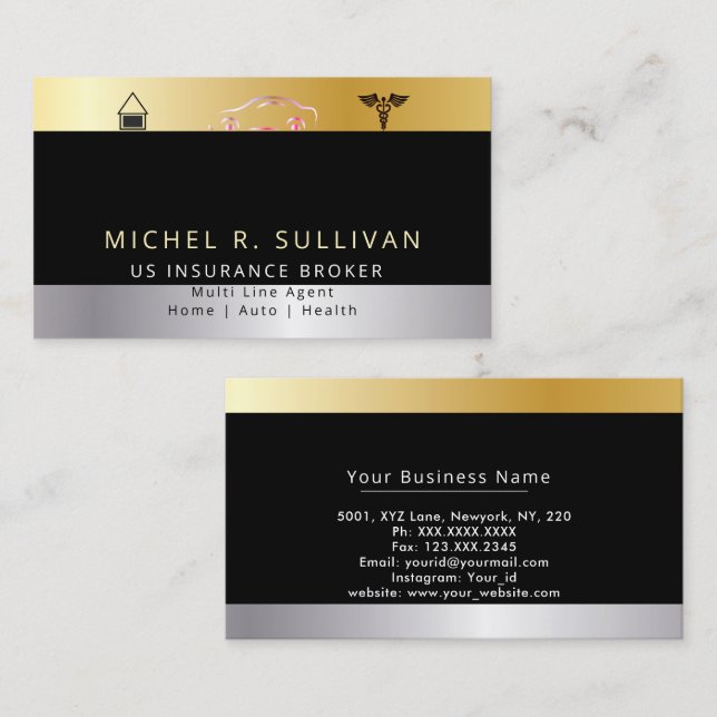 Multi Line Insurance Agent Home auto Business Card (Front/Back)