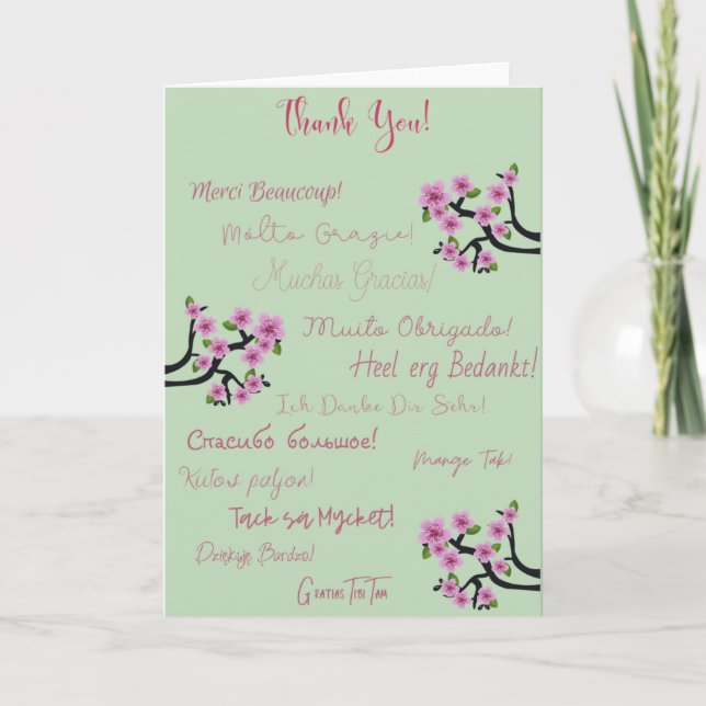 Multi-Lingual Pretty Thank You Card (Front)