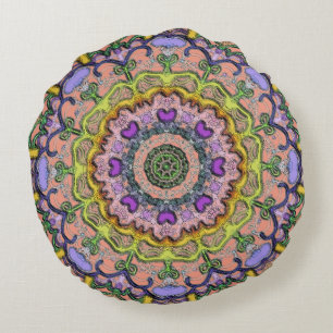 Multi Pastel Bohemian Print Round Pillow