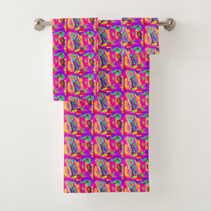 multi patterned and mixed colours bath towel set