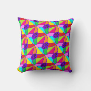 Multi patterned purple border spiral art flask throw pillow