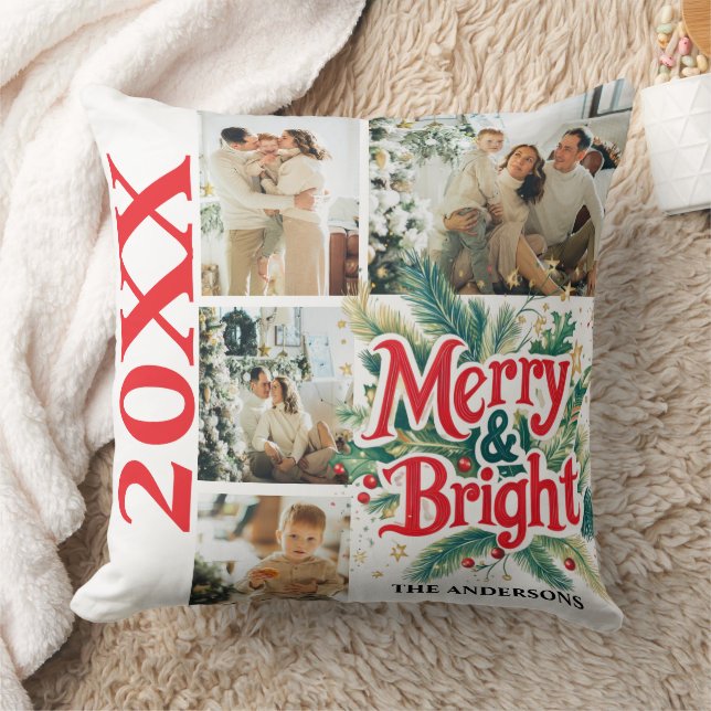 Multi Phot0 Vintage Colourful Unique Christmas  Throw Pillow (Blanket)