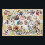 Multi Photo 28 Picture Honey Beige Honeycomb Kitchen Towel<br><div class="desc">Create your own photo kitchen towel. The photo template is set up for you to add 28 of your favourite family pictures, which are displayed in hexagon shapes to form a honeycomb pattern. The design has a neutral colour palette of warm honey beige and white. For alternative colours, please browse...</div>