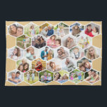Multi Photo 28 Picture Honey Beige Honeycomb Kitchen Towel<br><div class="desc">Create your own photo kitchen towel. The photo template is set up for you to add 28 of your favourite family pictures, which are displayed in hexagon shapes to form a honeycomb pattern. The design has a neutral colour palette of warm honey beige and white. For alternative colours, please browse...</div>