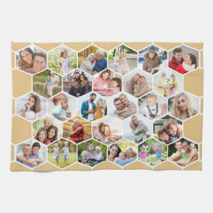 Multi Photo 28 Picture Honey Beige Honeycomb Kitchen Towel