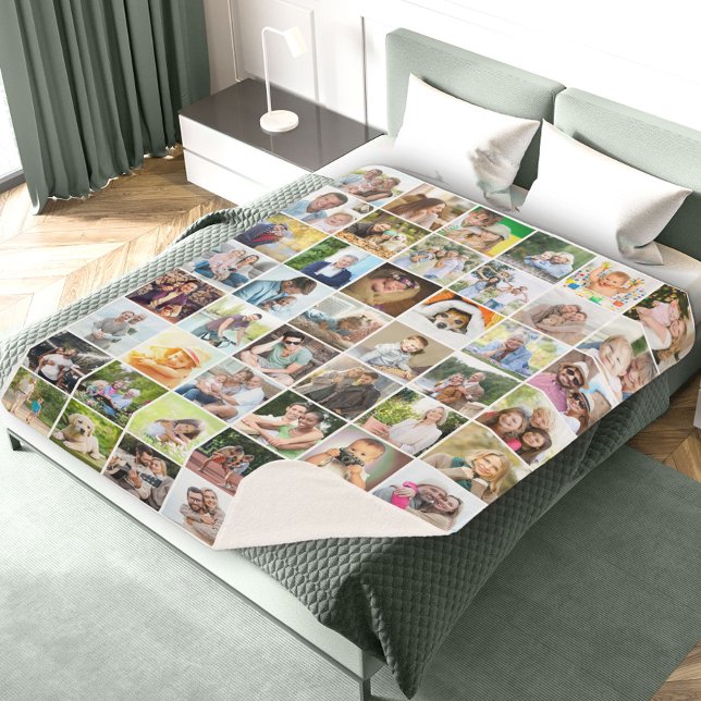 Multi Photo 48 Picture Grid Collage White Sherpa Blanket (Creator Uploaded)