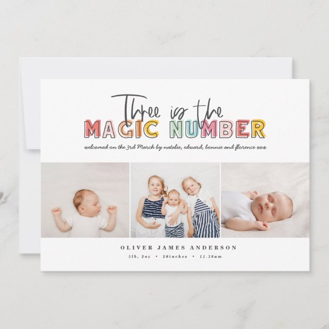 Multi photo birth announcement three children (Front)
