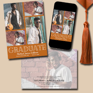 Multi Photo Burnt Orange Graduation Party Invitation