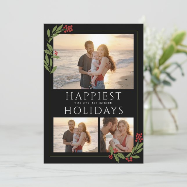 MULTI-PHOTO CARD WITH CHRISTMAS BORDER FOLIAGE (Standing Front)