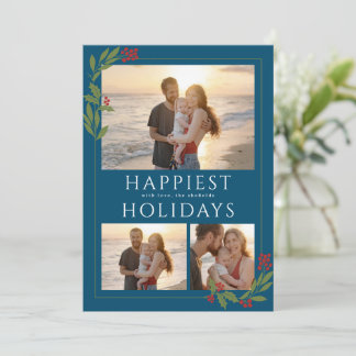 MULTI-PHOTO CARD WITH CHRISTMAS BORDER FOLIAGE