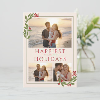 MULTI-PHOTO CARD WITH CHRISTMAS BORDER FOLIAGE
