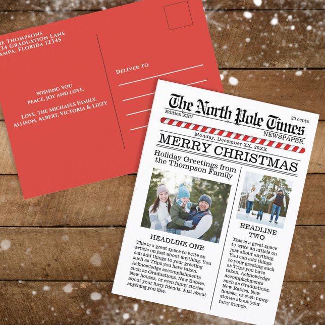 Multi Photo Christmas Two Photo Whimsical Funny Holiday Postcard (Creator Uploaded)